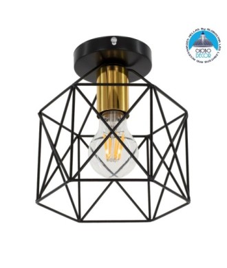 GLOBOSTAR® TRON 00792 Μοντέρνο Φωτιστικό Οροφής με Ντουί 1 x E27 AC 220-240V IP20 - Μαύρο & Χρυσό - Μ18 x Π18 x Υ19.5cm